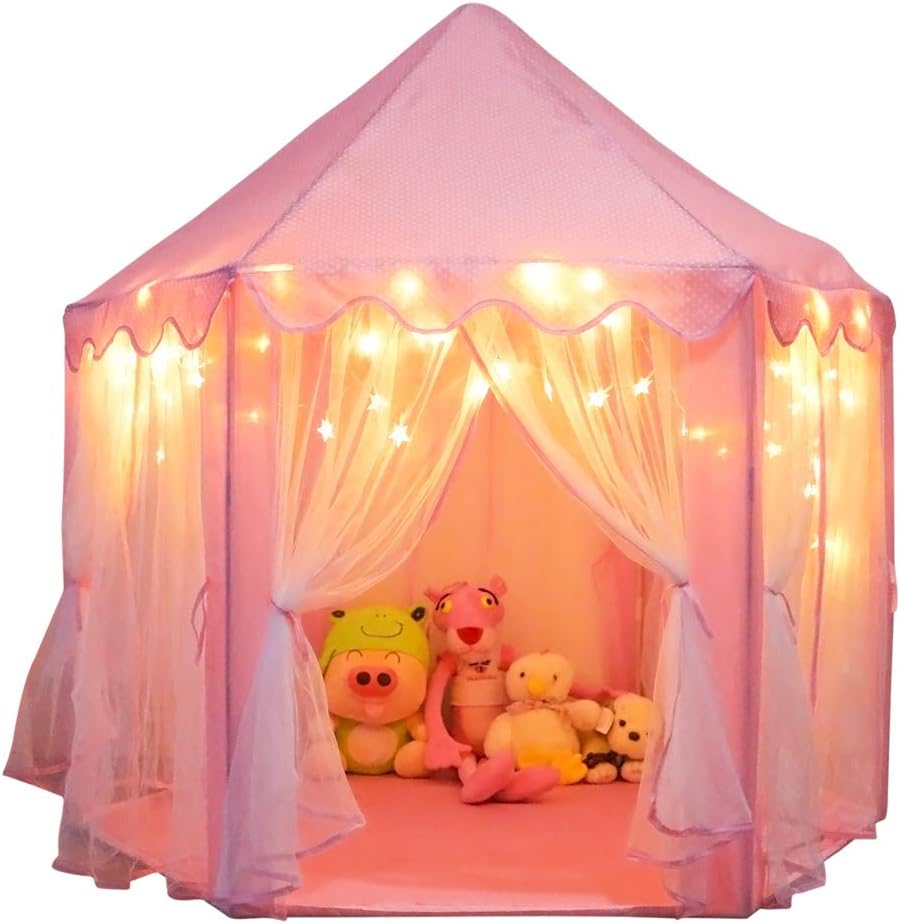 Monobeach Princess Tent Girls Large Playhouse Kids Castle Play Tent with Star Lights Toy for Children Indoor and Outdoor Games,