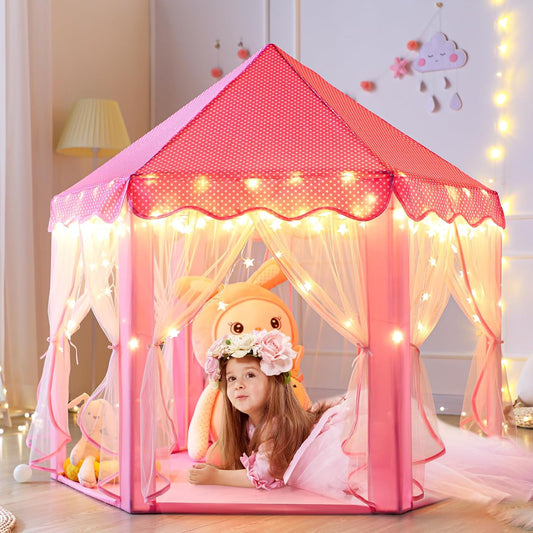 Monobeach Princess Tent Girls Large Playhouse Kids Castle Play Tent with Star Lights Toy for Children Indoor and Outdoor Games,
