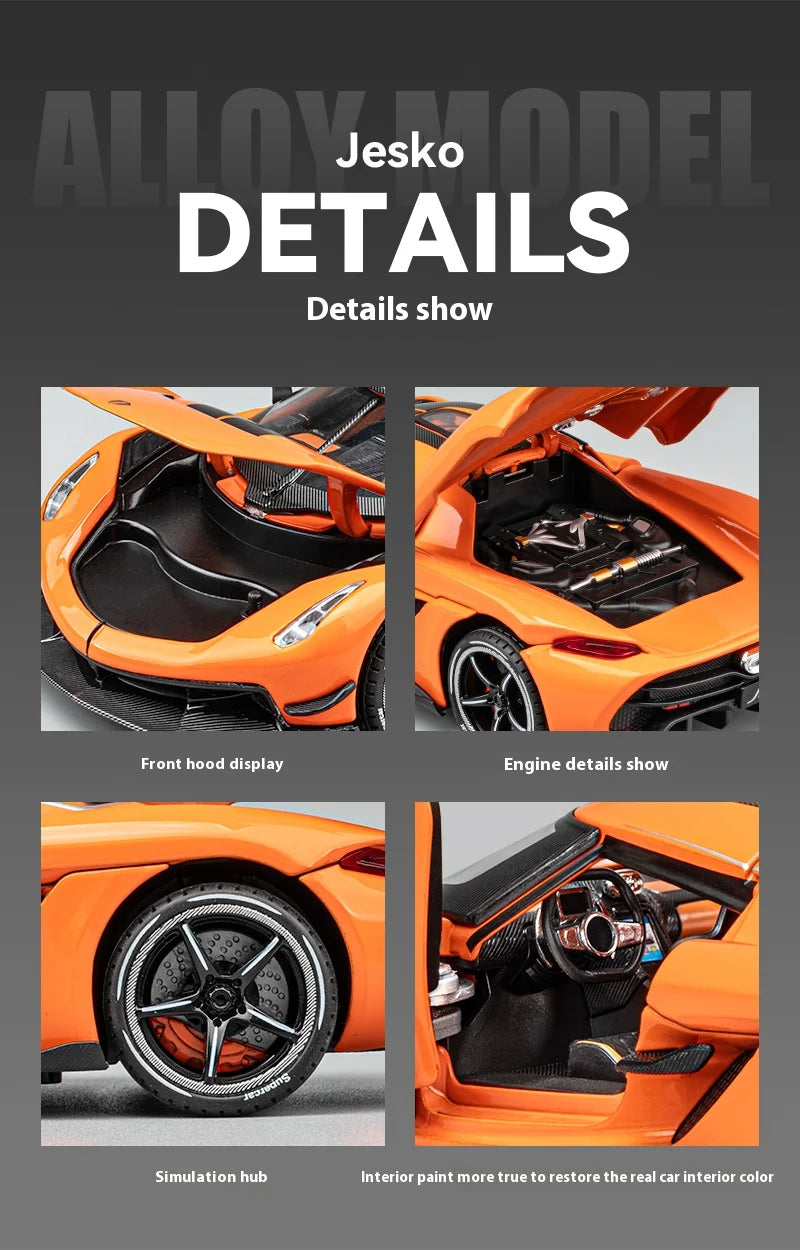 Simulation 1:24 Jesko Car Model Alloy Car Model Sports Car Children's Toy Car Collection Ornaments Boy Birthday Gifts