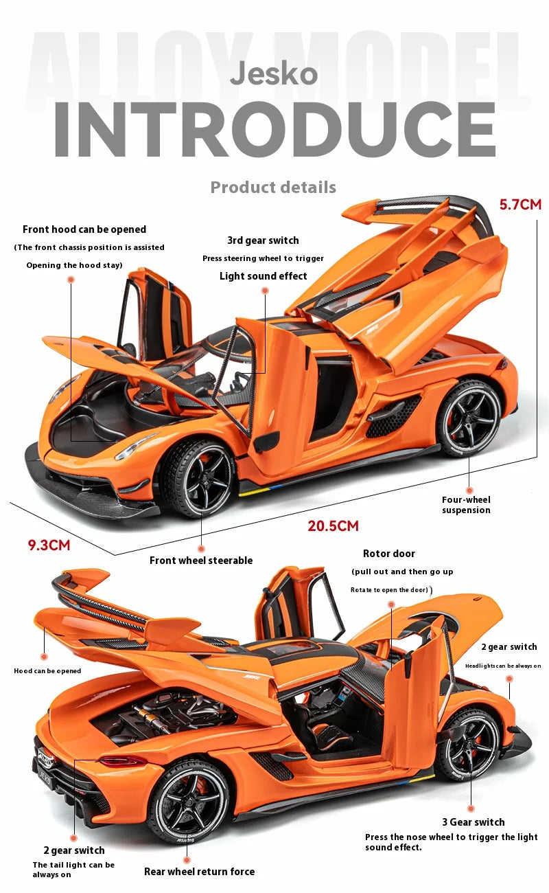 Simulation 1:24 Jesko Car Model Alloy Car Model Sports Car Children's Toy Car Collection Ornaments Boy Birthday Gifts