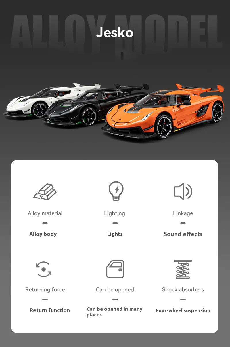 Simulation 1:24 Jesko Car Model Alloy Car Model Sports Car Children's Toy Car Collection Ornaments Boy Birthday Gifts
